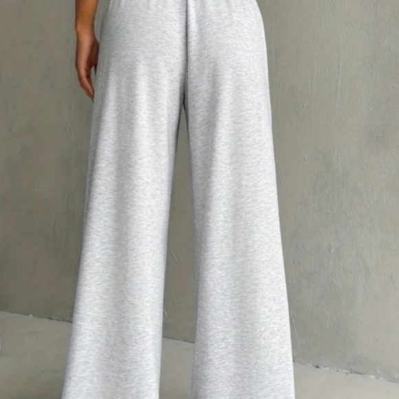 WIDE LEG ELASTIC WAIST RELAXED FIT SWEAT PANTS LIGHT GREY NEW IN PACKAGE - Picture 2 of 4